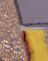 Closeup of chiffon fabric with gota embroidery – Nuraya